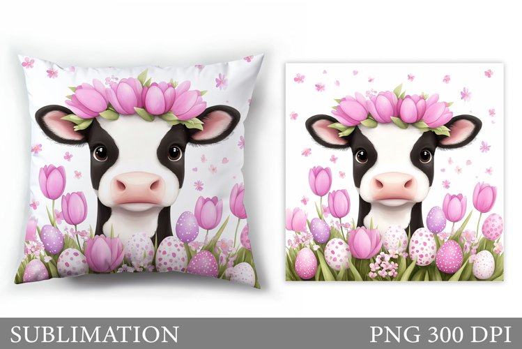 Easter Cow Pillow Design. Easter Pillow Sublimation example image 1