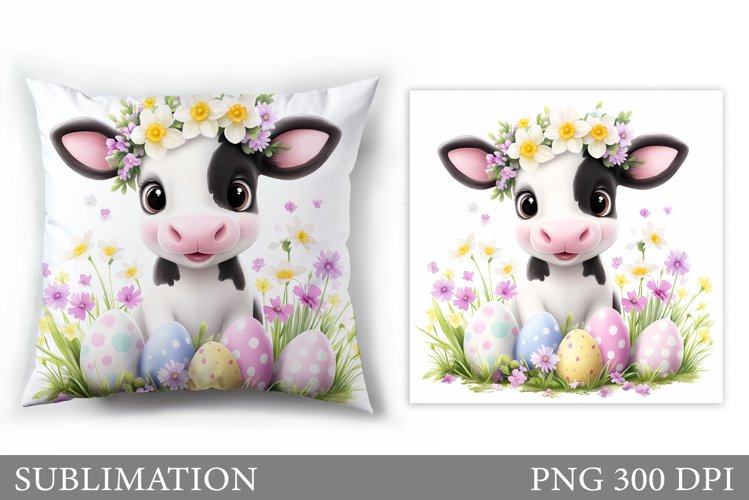 Cute Highland Cow Pillow. Easter Cow Pillow Sublimation example image 1