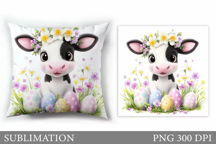 Cute Highland Cow Pillow. Easter Cow Pillow Sublimation