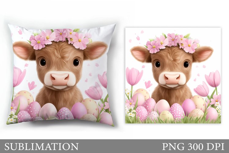Easter Cow Pillow Design. Easter Pillow Sublimation example image 1