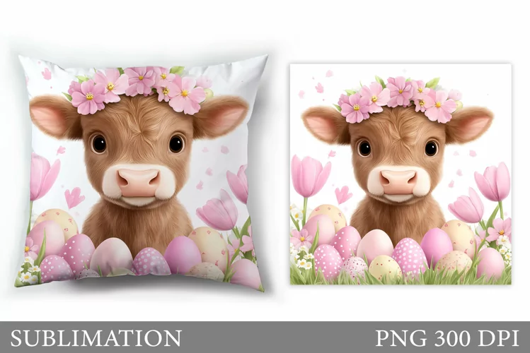 Easter Cow Pillow Design. Easter Pillow Sublimation