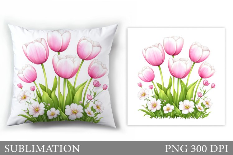 Tulips Pillow Sublimation. Flowers Pillow Design example image 1