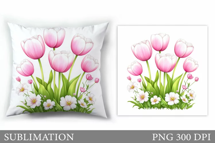 Tulips Pillow Sublimation. Flowers Pillow Design