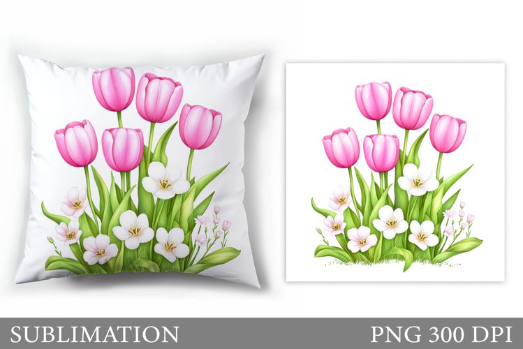 Tulips Pillow Sublimation. Flowers Pillow Design example image 1