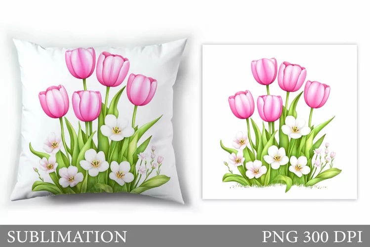 Tulips Pillow Sublimation. Flowers Pillow Design
