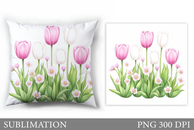 Tulips Pillow Design. Flowers Tulips Sublimation example image 1