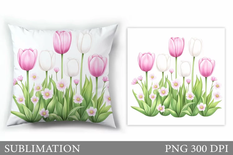 Tulips Pillow Design. Flowers Tulips Sublimation