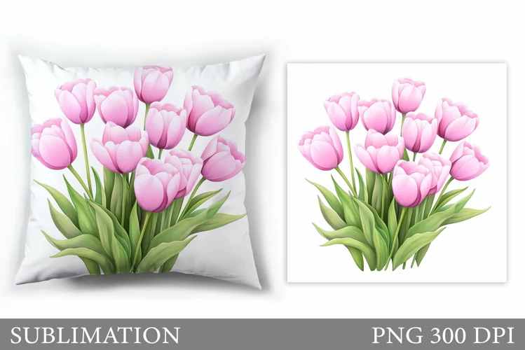 Tulips Pillow Design. Flowers Tulips Sublimation