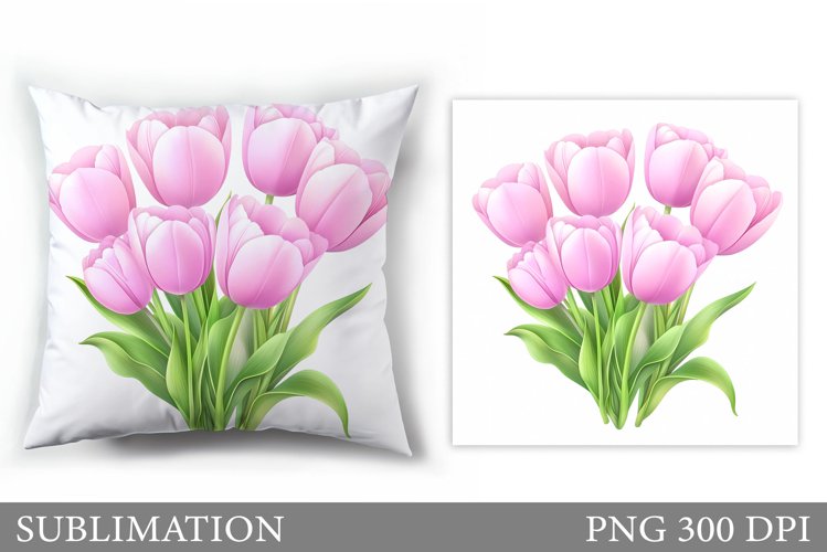 Tulips Pillow Sublimation. Flowers Pillow Design example image 1