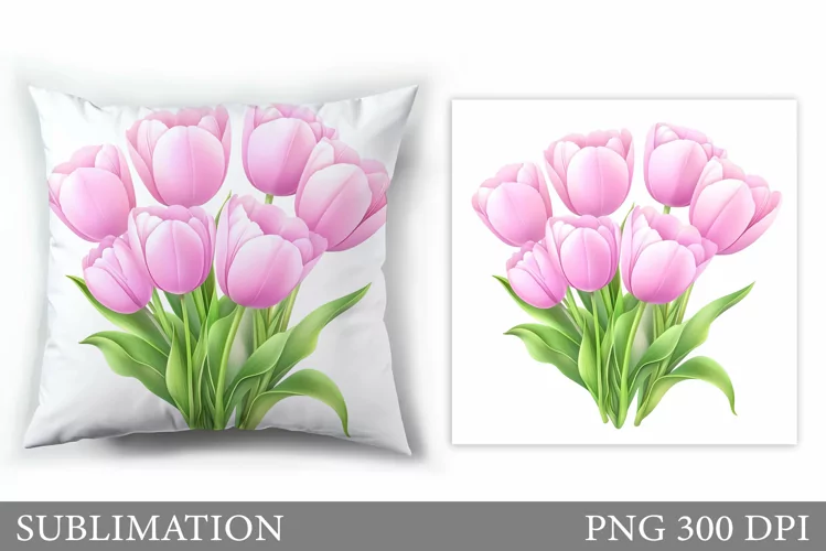 Tulips Pillow Sublimation. Flowers Pillow Design
