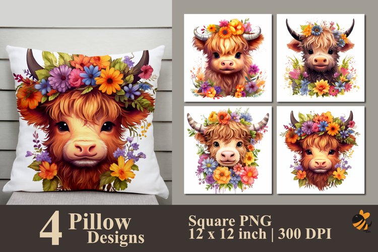 Colorful Flower Cow Pillow Sublimation Design