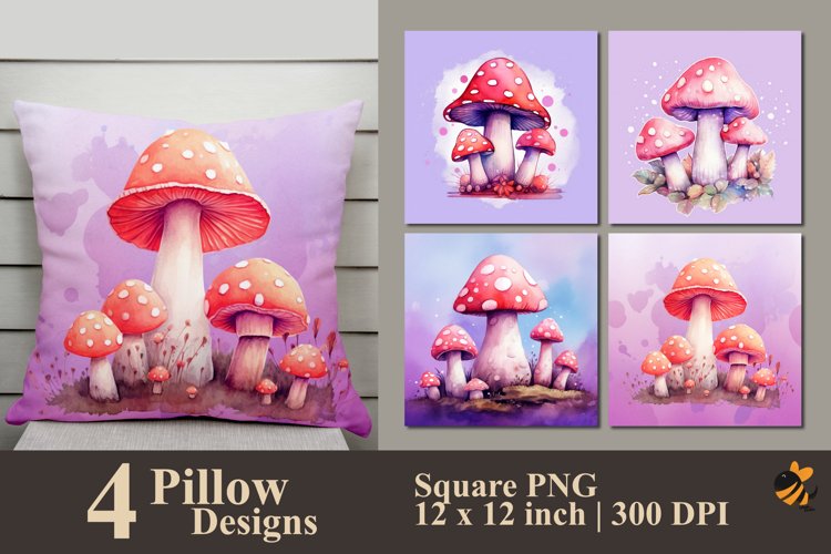 Pink Mushroom Pillow Sublimation Design