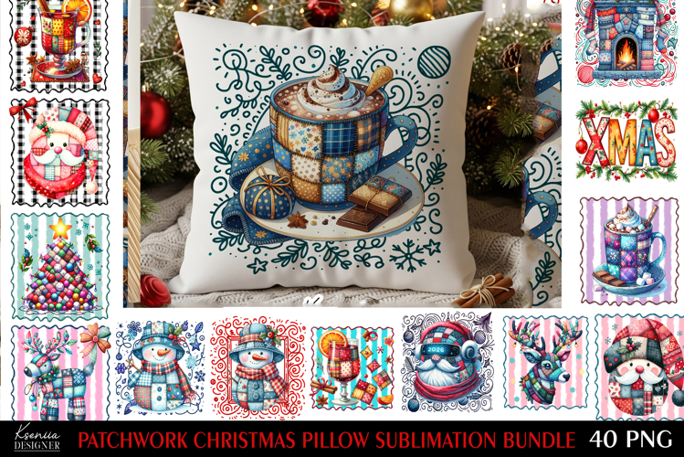 Cozy Patchwork Christmas Pillow Sublimation Bundle
