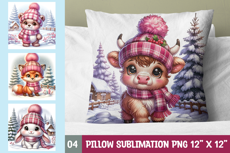 Winter Baby Animals Pillow Sublimation Design