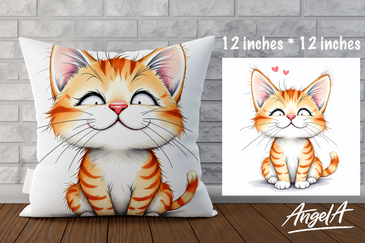 Pillow case sublimation design, cute cat illustration PNG