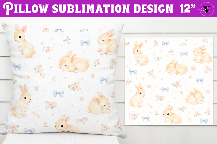 Spring Pillow sublimation | Spring bunny   flowers pattern