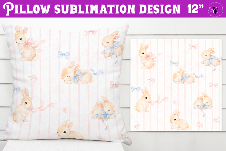 Spring Pillow sublimation | Spring bunny   flowers pattern