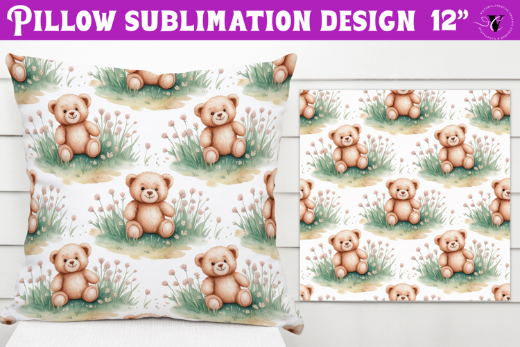 Spring Pillow sublimation | Spring bear   heart pattern