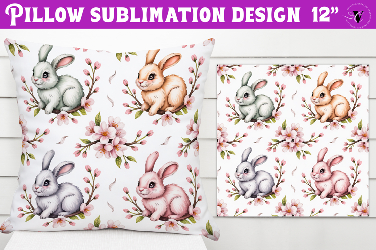 Spring Pillow sublimation | Spring bunny   flowers pattern