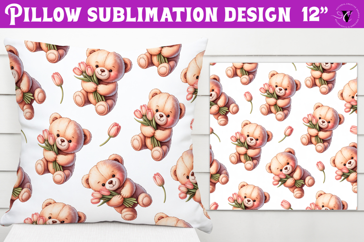 Spring Pillow sublimation | Spring bear   heart pattern