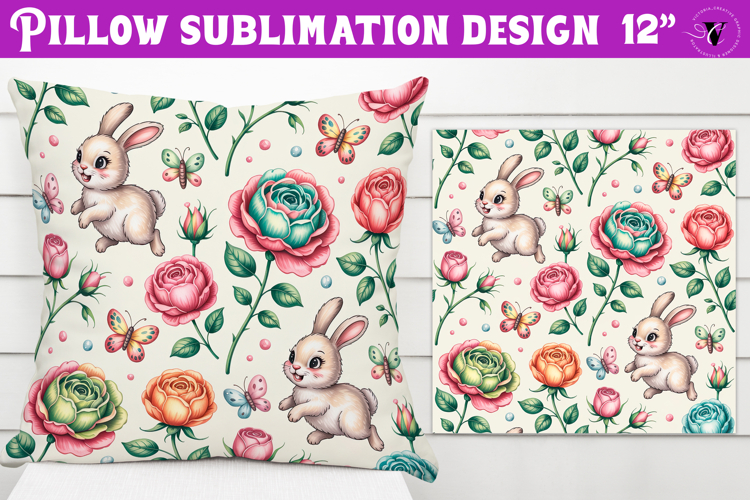 Spring Pillow sublimation | Spring bunny   flowers pattern