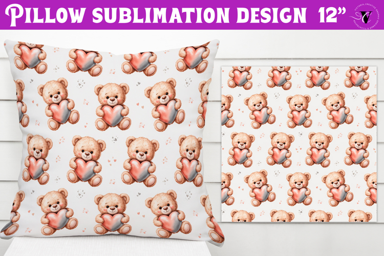 Spring Pillow sublimation | Spring bear   heart pattern