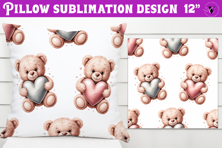 Spring Pillow sublimation | Spring bear   heart pattern