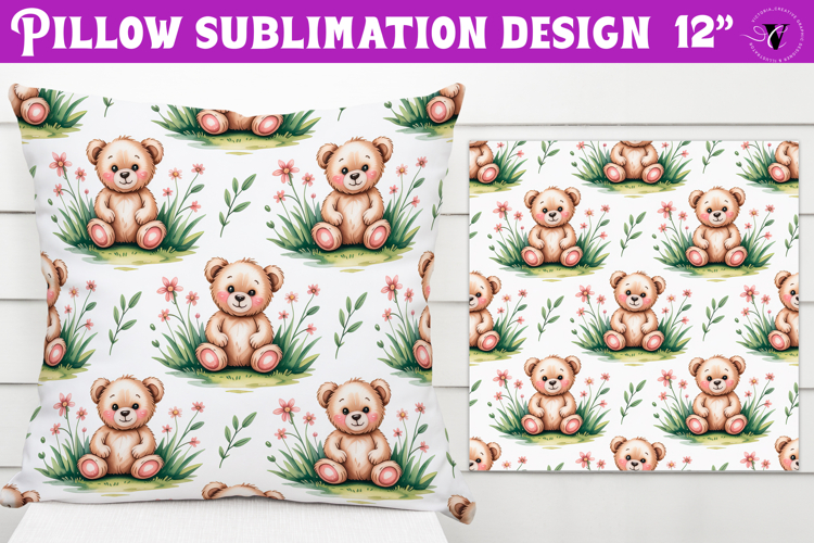 Spring Pillow sublimation | Spring bear & heart pattern