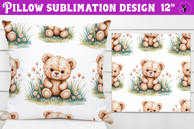 Spring Pillow sublimation | Spring bear   heart pattern