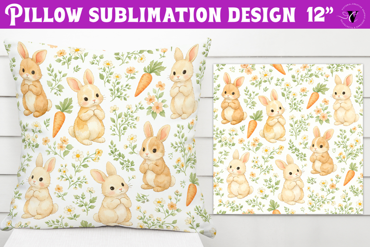 Spring Pillow sublimation | Spring bunny   flowers pattern
