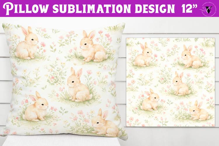 Spring Pillow sublimation | Spring bunny   flowers pattern