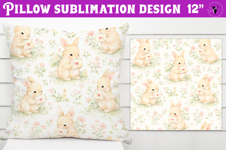 Spring Pillow sublimation | Spring bunny & flowers pattern