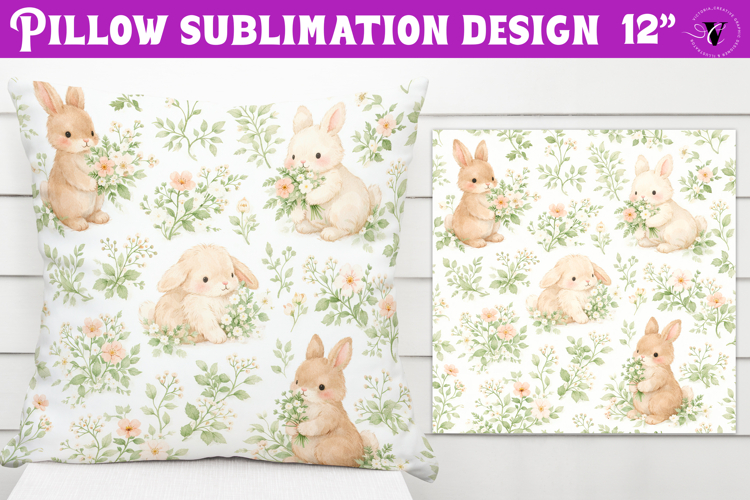 Spring Pillow sublimation | Spring bunny   flowers pattern