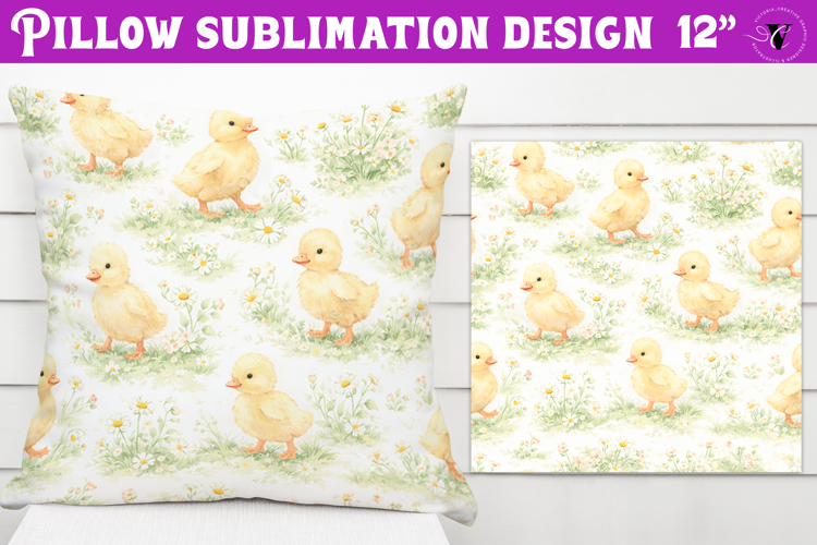 Spring Pillow sublimation | Spring duck & flowers pattern