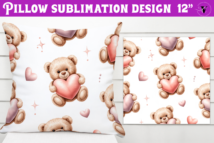 Spring Pillow sublimation | Spring bear   heart pattern