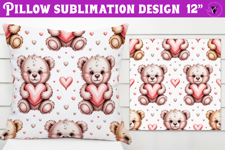 Spring Pillow sublimation | Spring bear   heart pattern
