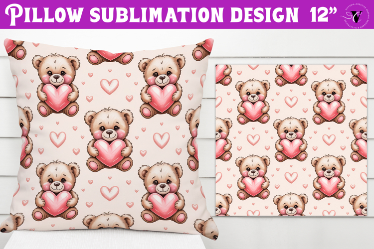 Spring Pillow sublimation | Spring bear   heart pattern