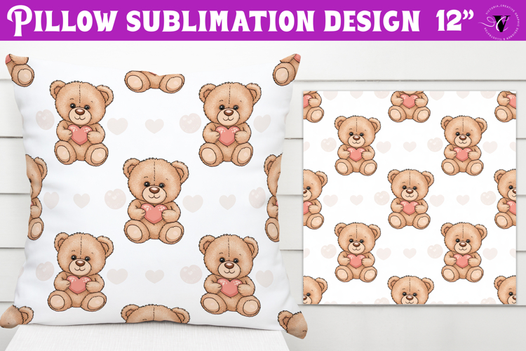 Spring Pillow sublimation | Spring bear   heart pattern