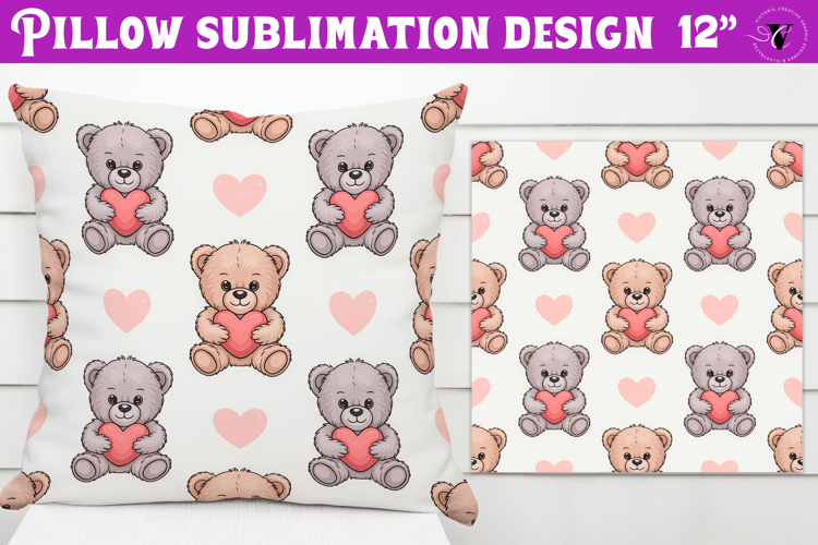 Spring Pillow sublimation | Spring bear   heart pattern