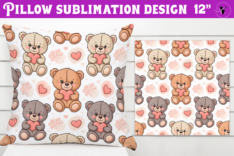 Spring Pillow sublimation | Spring bear   heart pattern