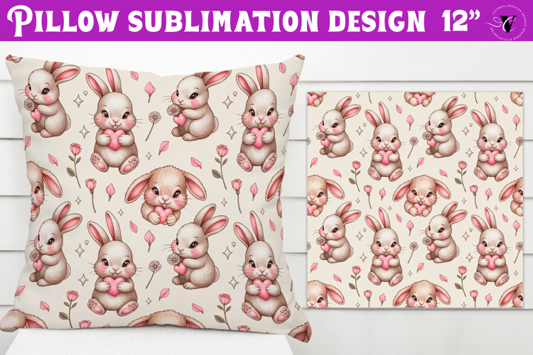 Spring Pillow sublimation | Spring bunny   flowers pattern
