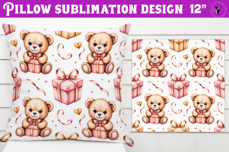 Spring Pillow sublimation | Spring bear   heart pattern