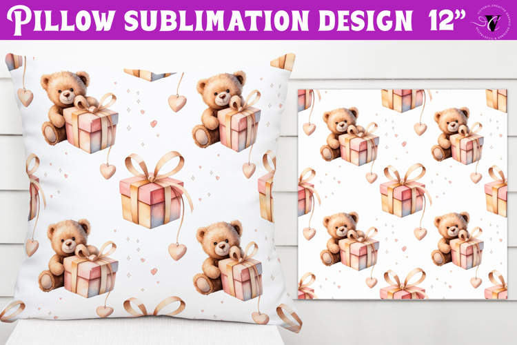 Spring Pillow sublimation | Spring bear   heart pattern