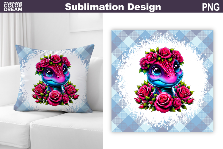 Dinosaur Floral Pillow Design | Dino Roses Sublimation