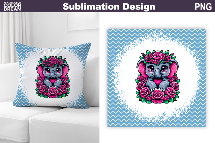 Cute Elephant Floral Pillow Design | Baby Elephant Roses