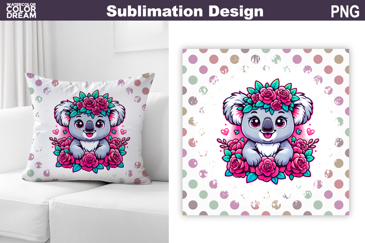Cute Koala Floral Pillow Design | Koala Sublimation