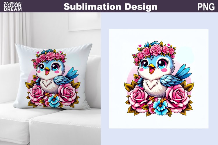 Bird Flowers Pillow | Cute Animal Roses Sublimation