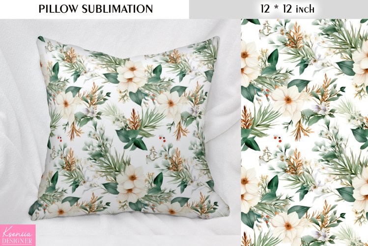 Watercolor White Christmas Flower Design| Pillow Sublimation