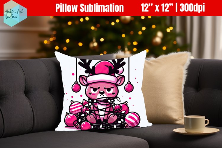 Grumpy Deer Christmas Pillow Sublimation