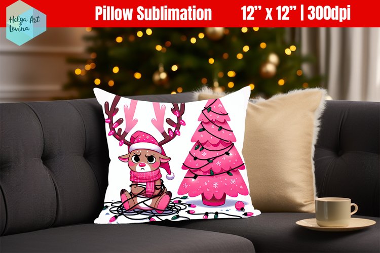 Grumpy Deer Christmas Pillow Sublimation